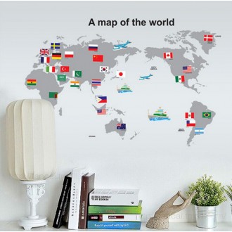 Worldmap Wall Sticker with Country Flag